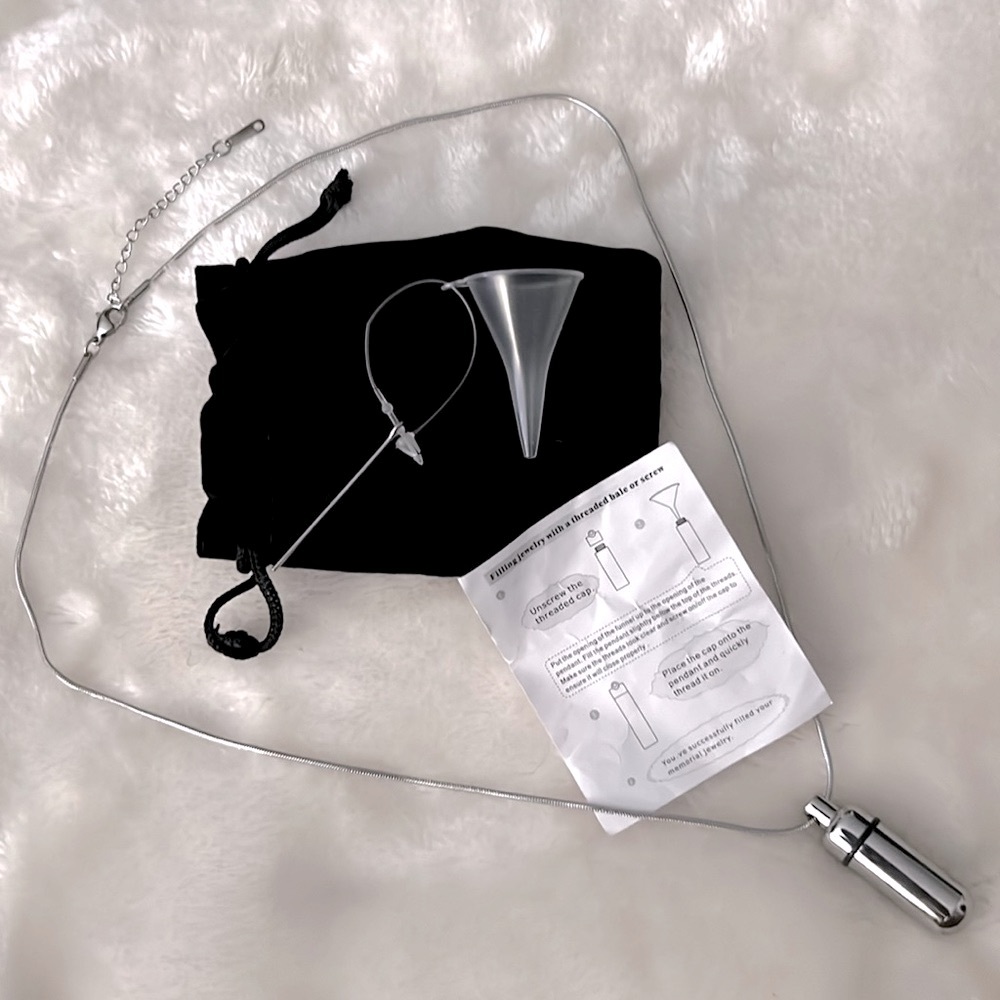 NWT ⚱️ STAINLESS STEEL CREMATION ASH URN KEEPSAKE BULLET CROSS PENDANT NECKLACE - Picture 6 of 13